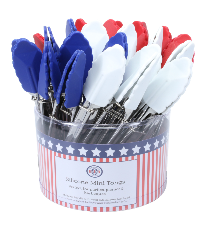 Mini Silicone Tongs - Assorted Red,White & Blue