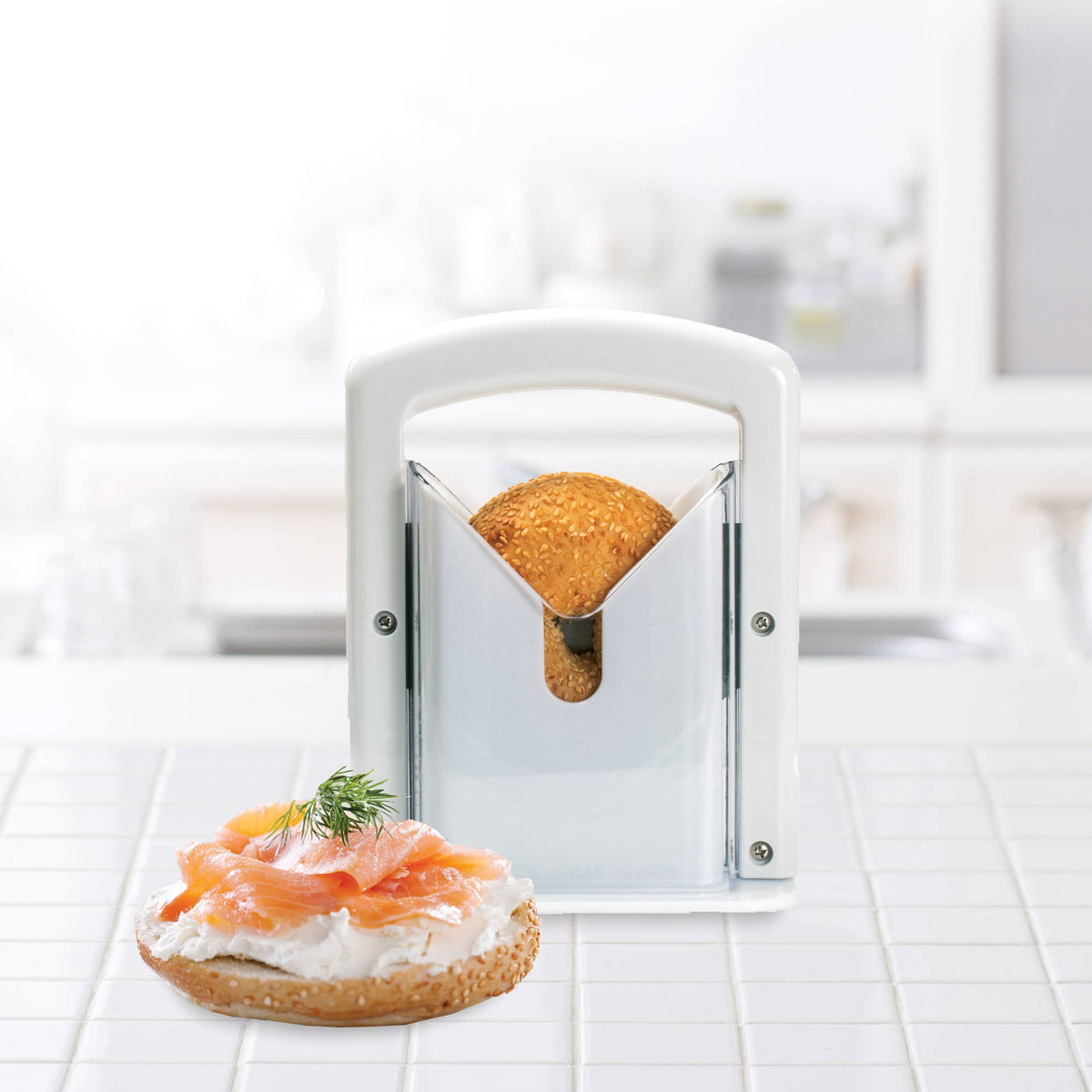 HIC Kitchen Safe Grip Bagel Slicer, Guillotine-Style